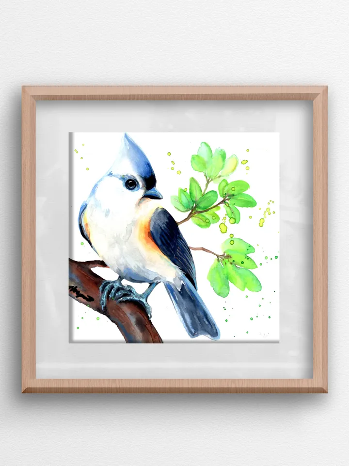 Titmouse original watercolor, birds painting, handmade wall decor, 5.7x5.7 in art for bird lovers by Anne Gorywine