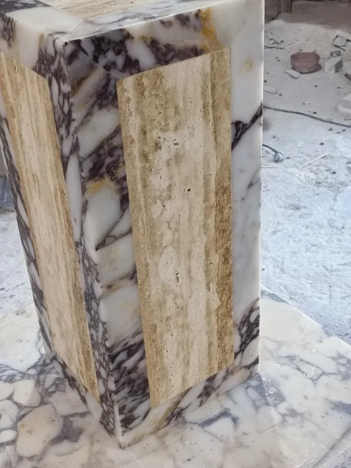 Calacatta Viola Marble and Travertine double color side table, end table, italian marble 100% handmade, cube marble, calacatta plinth