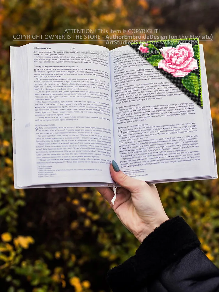 Corner bookmark cross stitch pattern PDF download Pink rose cross stitch chart Floral bookmark corner digital PDF Pink flowers pattern #B214
