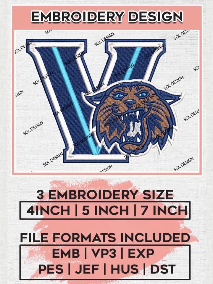 Villanova Wildcats NCAA Team Logo Machine Embroidery Design, NCAA Villanova Wildcats Embroidery Design Design files, NCAA Team Embroidery Designs, NCAA Machine Embroidery Designs, Digital Download