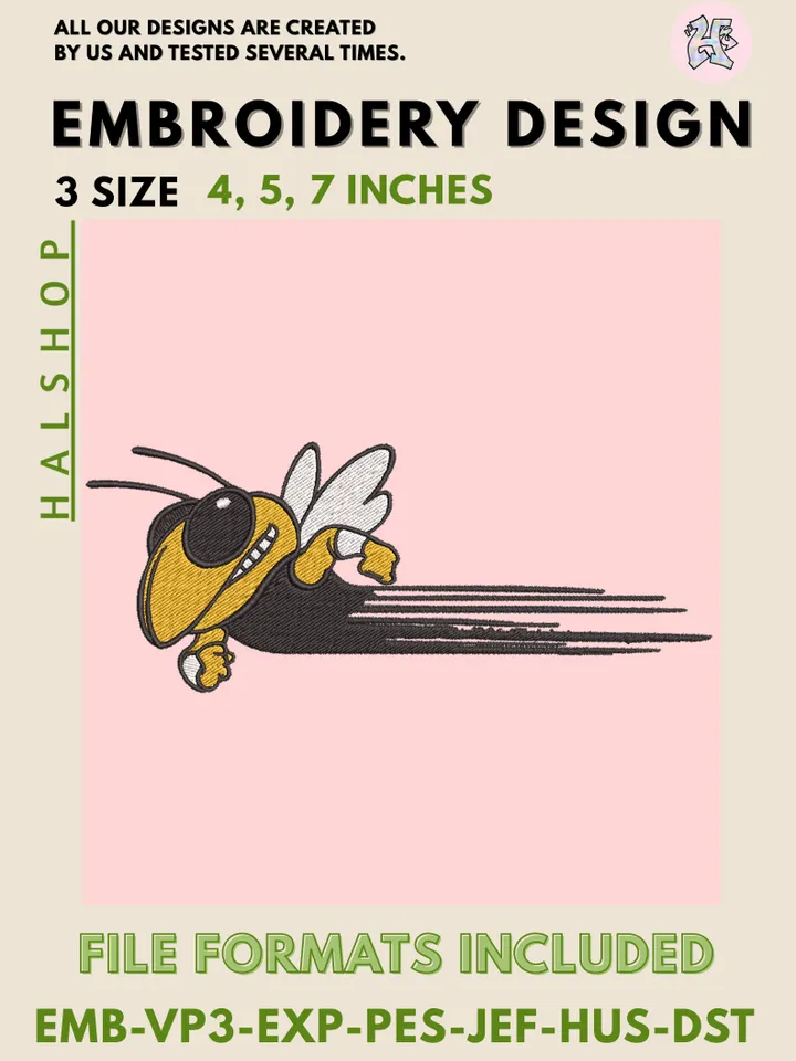 Georgia Tech Yellow Jackets NCAA Logo Embroidery Files – College Sports Team Design, 3 Sizes, Instant Digital Download for Machine Embroidery Projects