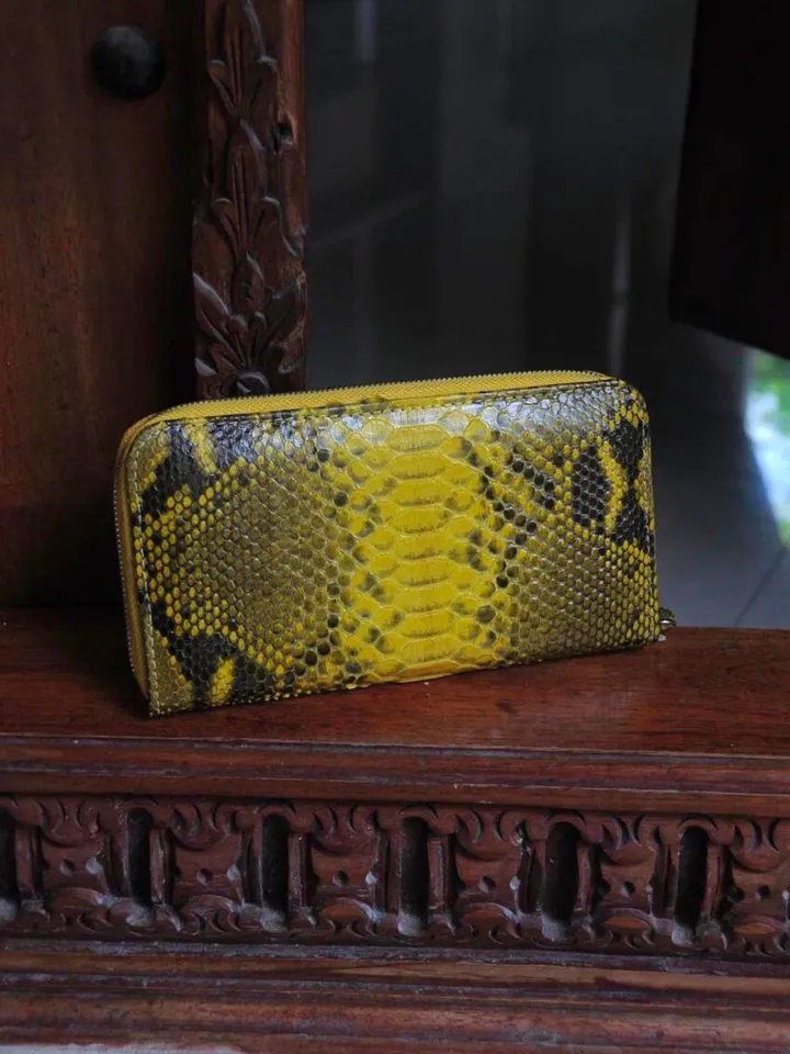 Wallet genuine python skin yellow snake color, women wallet, leather lady wallet, classic zip wallet, designer wallet handmade, money wallet