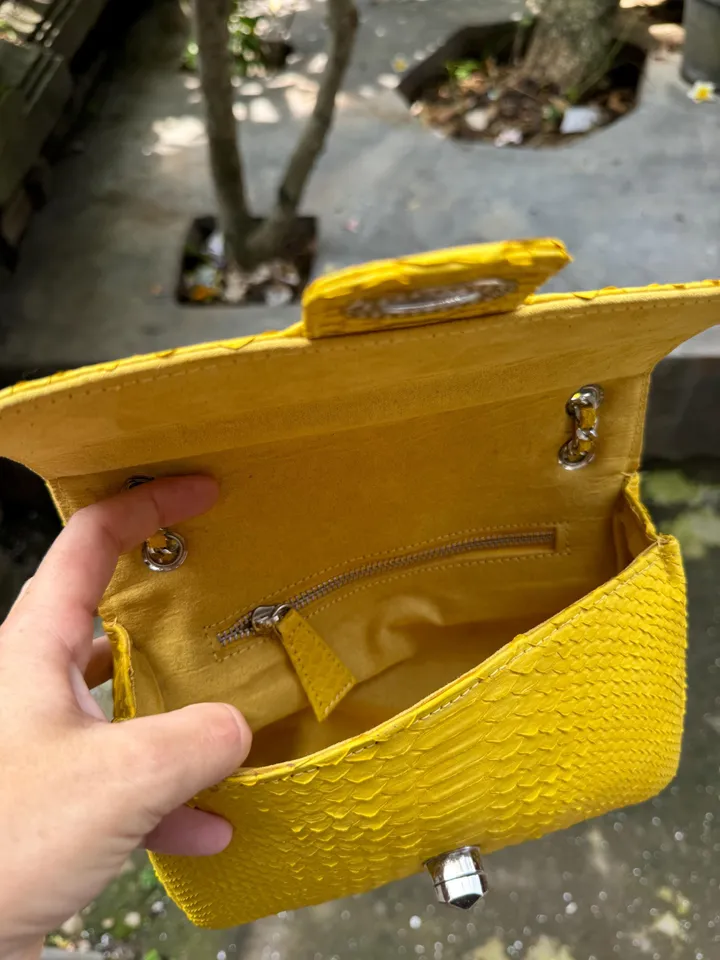 Yellow Genuine Python Skin Crossbody Chain Bag | Bright Summer Bag | Elegant Women Bag | Chain Strap Crossbody Deep classy Purse | gift idea