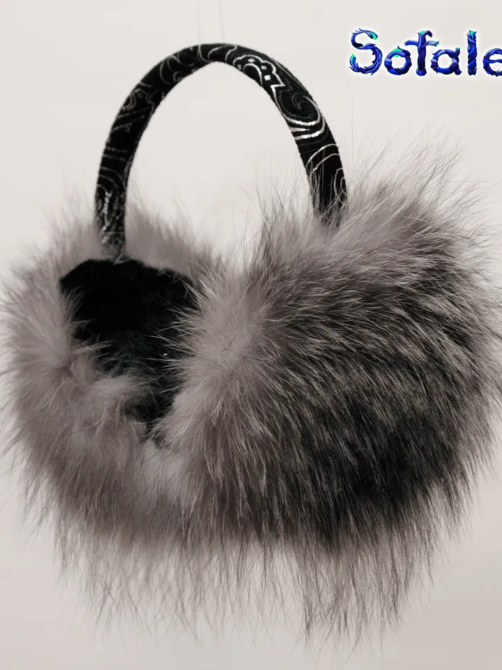 Earmuffs silver fox genuine fur rim of real leather/ earphones winter/ Earmuffs women/ Unisex fur earmuffs by Sofalee.