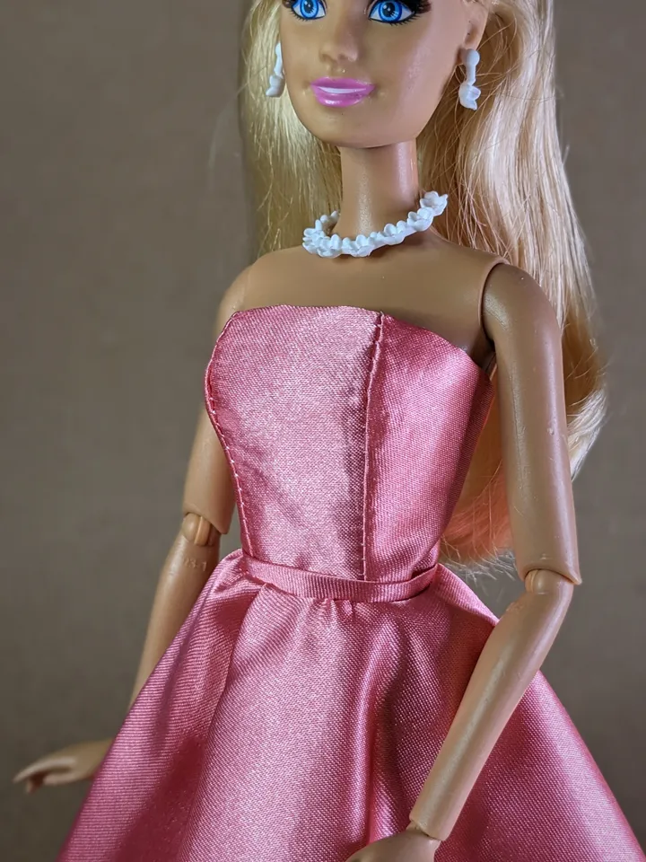 Handmade pink satin dress for 1/6 scale (11.5 Inch) girl doll