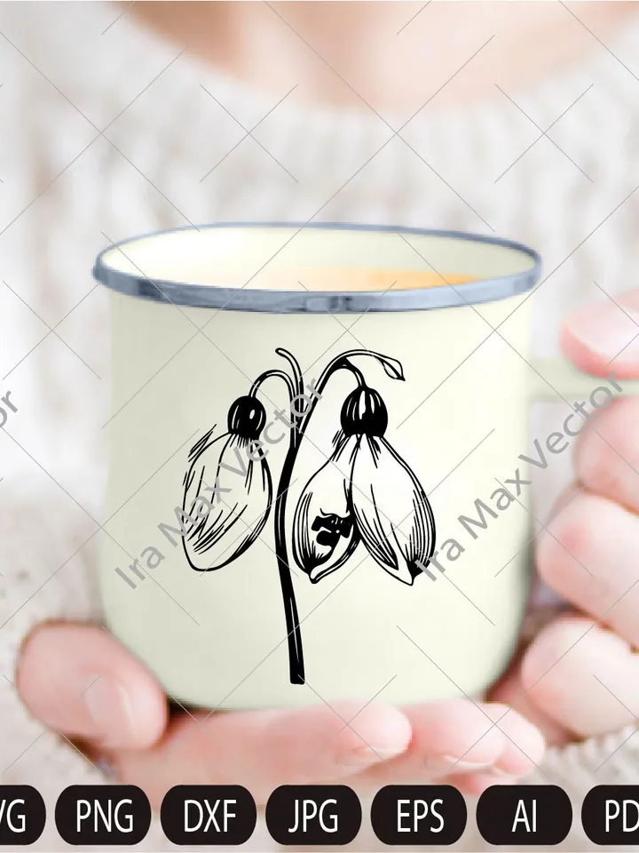 Snowdrop Svg, Snowdrop Flower, Flower Outline Svg, Floral Coloring Page Svg, Snowdrop Clipart, Birth Flower Svg, Snowdrop Cut File, Png, Dxf