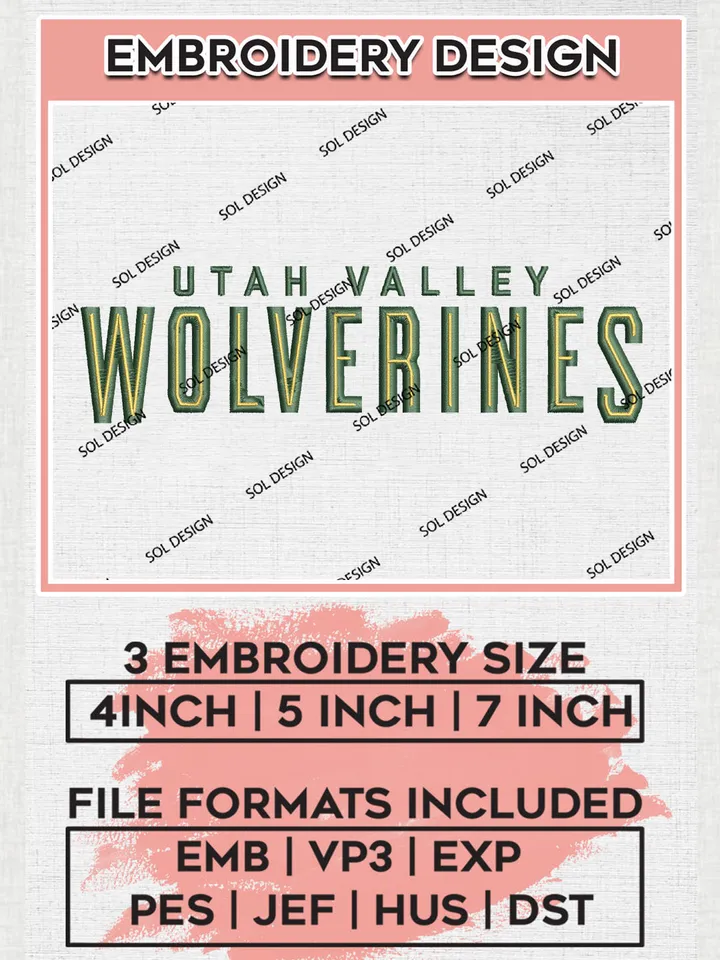 Utah Valley Wolverines Team Logo Word Embroidery Design Files, NCAA Utah Valley Wolverines Machine Embroidery, NCAA Teams, Game Day, 3 sizes, NCAA Machine embroidery designs, Digital Download