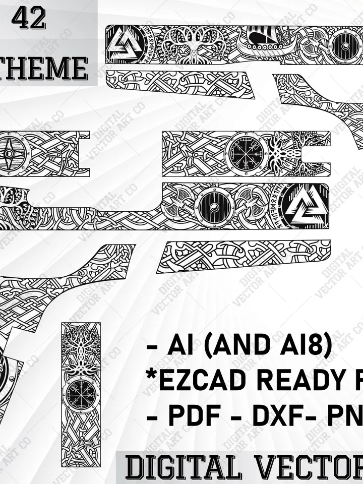Glock 42 Nordic theme.nordic artwork svg file, Stippling nordic patterns,engraving svg files,laser engraving,metal svg artwork,Vector svg