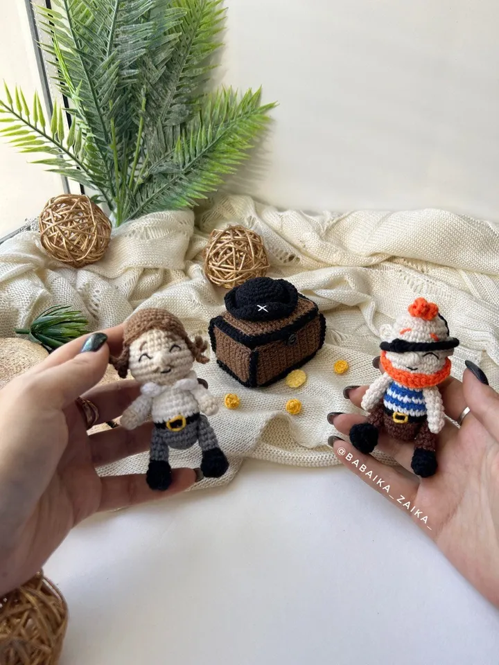 PDF Set 3 in 1 Funny Pirates and treasure chest, Crochet Pattern Pirates,  Small Toy Pattern, Amigurumi Doll Pattern Amigurumi chest pattern