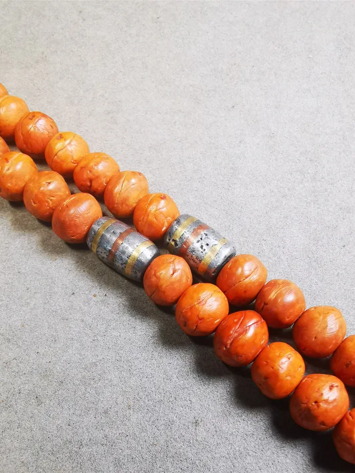 Gandhanra Handmade Tibetan Mala Spacer Beads,Cold Iron Stripe Dzi Marker Beads for Prayer Beads Necklace Accessories,0.27" × 0.47"