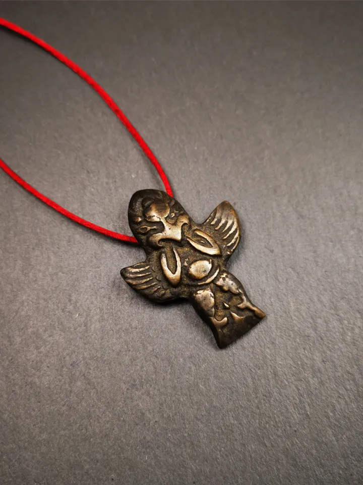 Gandhanra Antique Tibetan Buddhist Amulet Pendant,Garuda,Garula,Suparna,Golden-winged Bird,Made of Thokcha, 1.77"