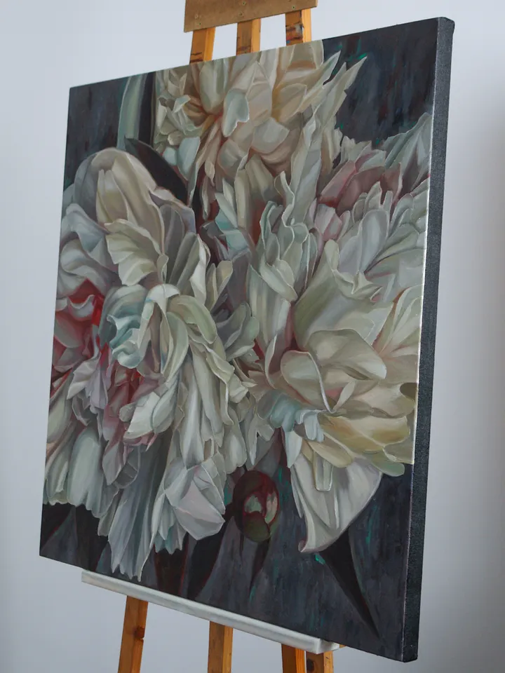 White peonies oil painting