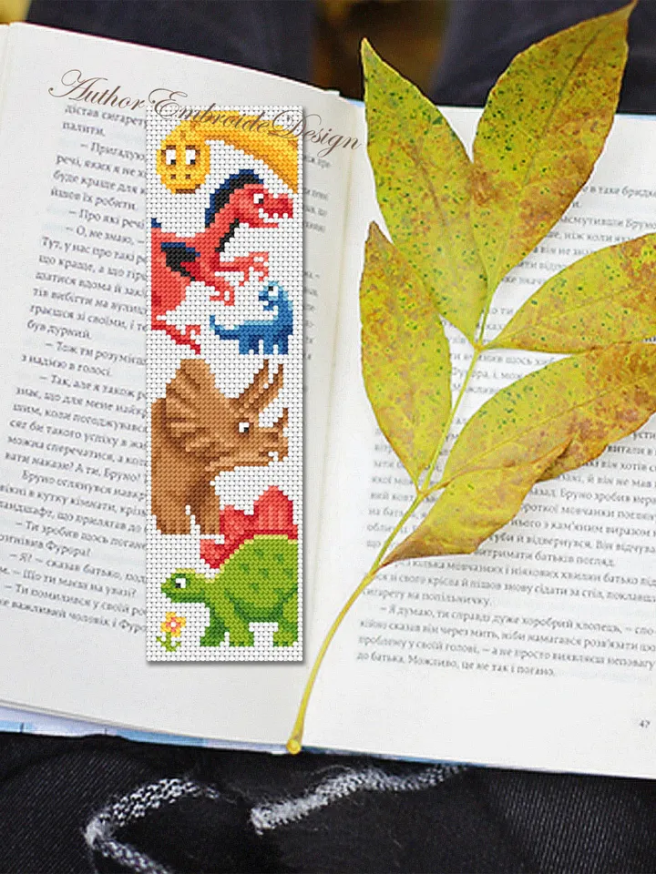 Dinosaur bookmark cross stitch pattern PDF download Baby dinosaur cross stitch chart, Bookmark pattern digital PDF, Dinosaur gifts #B278