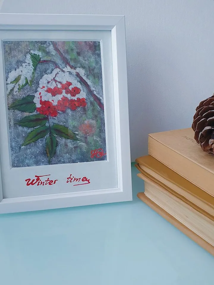 Rowan Painting Christmas Decoration Original Art Berry Wall Art Frame Painting