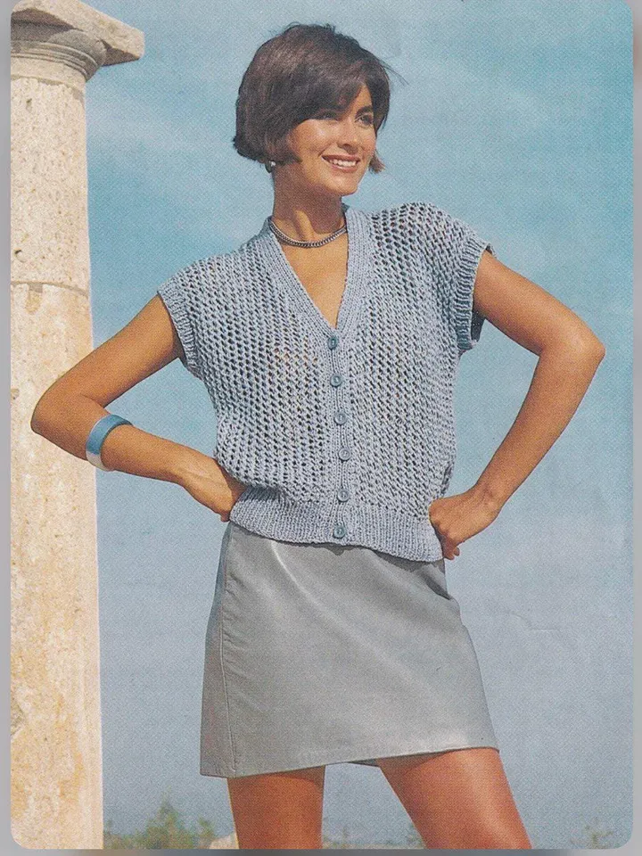 Summer cardigan pattern, sleeveless cardigan top knitting pattern, women ladies top pdf instant download