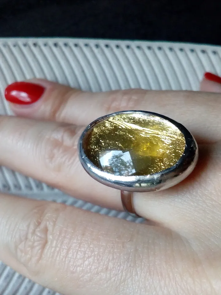 Glass ring, large oval ring, simple stained glass, tin soldered ring, stained glass ring, sparkling ring, shiny ring