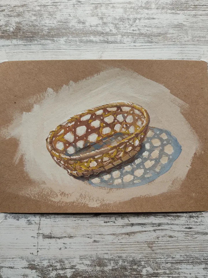 Straw Basket. Original gouache painting.