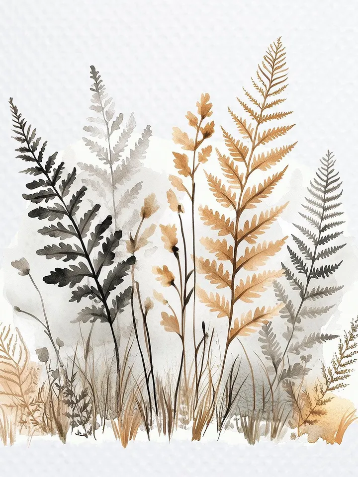 12 Forest Fern Leaves PNG bundle, Printable Watercolor Fern Clipart for sublimation, Digital download, Paper craft, junk journals