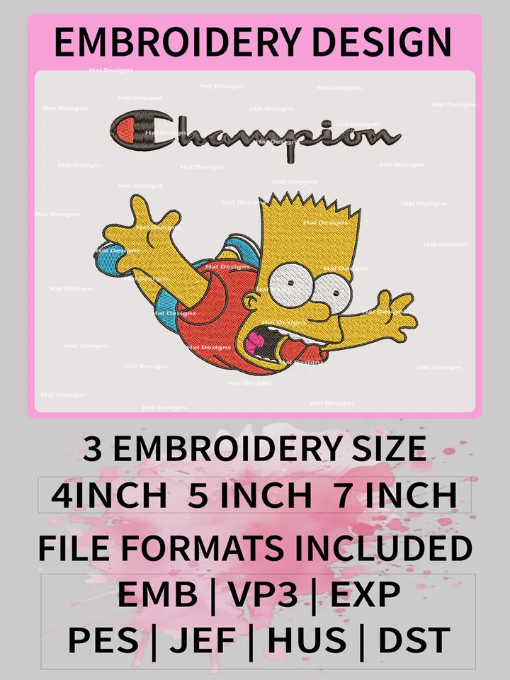 Bart Simpson Embroidery Designs, Bart Simpson Champion Embroidery Files, Machine Embroidery Pattern, Digital Download
