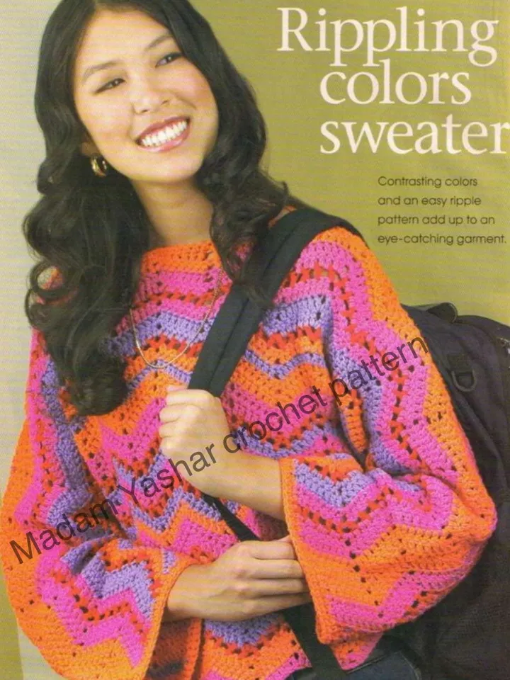 Crochet Pattern Womens Colors Sweater PDF Instant Digital Crochet Sweater Download Crochet vintage Pattern Women