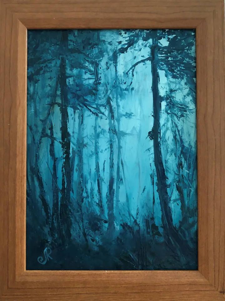 Forest Oil Original Small Painting Foggy Forest Painting Abstract Landscape Painting