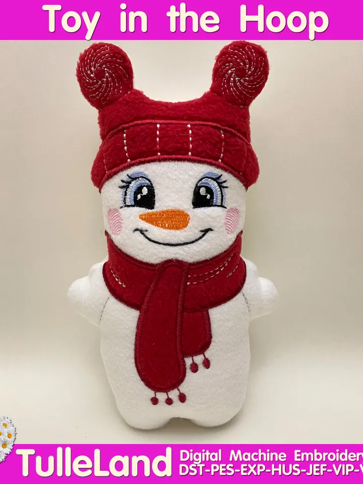 In The Hoop Machine Embroidery design Cute Christmas Snowman toy soft stuffed ITH Pattern.