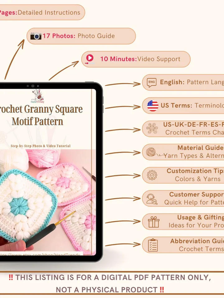 Crochet Granny Square Motif Pattern - Easy Puff Stitch Pattern - Baby Crochet Pattern