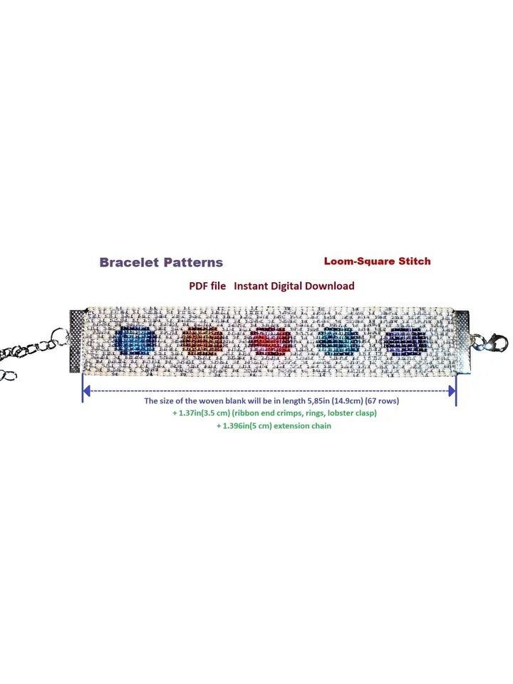 Cuff Bracelet Loom Stitch - Square Stitch Bead Patterns, Bracelet Beading Patterns, Bead loom pattern Instant Download