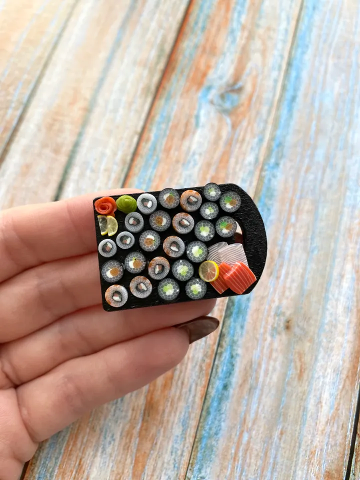 Magnet Miniature Sushi Board with Polymer clay Souvenir