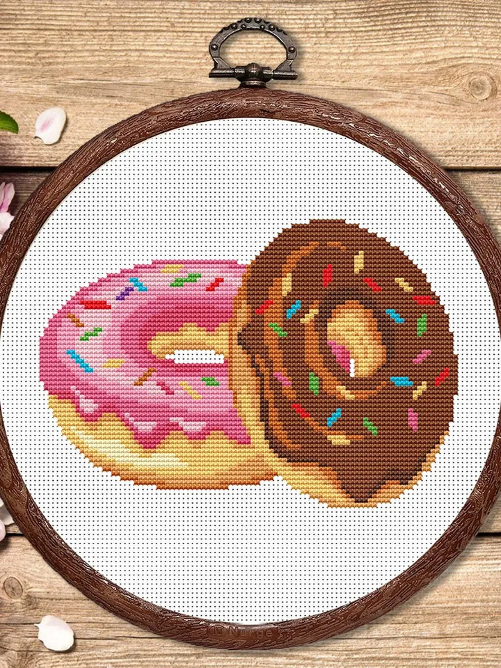 Set of 2 Donuts Cross Stitch Pattern, Kitchen Cross Stitch, Embroidery Donut, Dessert Cross Stitch Pattern, Modern Cross Stitch #kt019