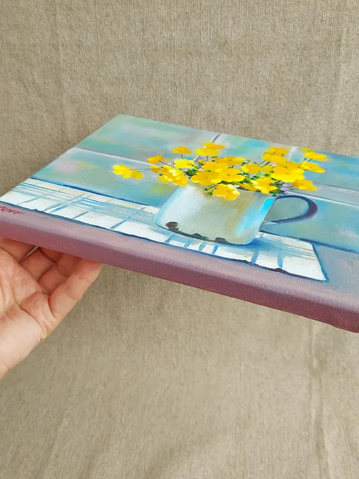 Flowers. Buttercups. Original Wall Art. Still life. 10x8 inches.