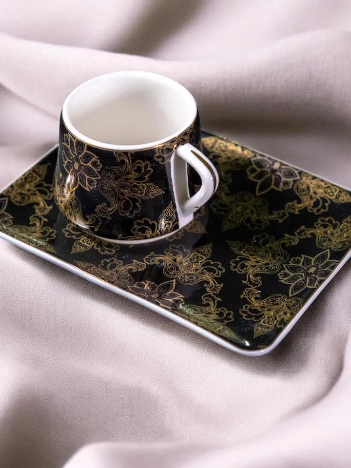 Black And Gold Luxury 12 Pieces Tea Cups And Saucers | Black and Gold Tea Cups | Elegant 12-Pieces Tea Cups