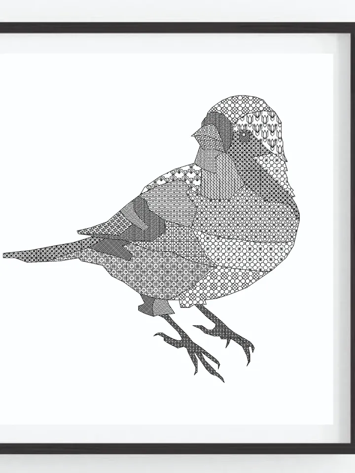 BLACKWORK pattern - BIRD - Cross Stitch Pattern - Embroidery Sampler - Carpet Cross Stitch - Instant Download PDF