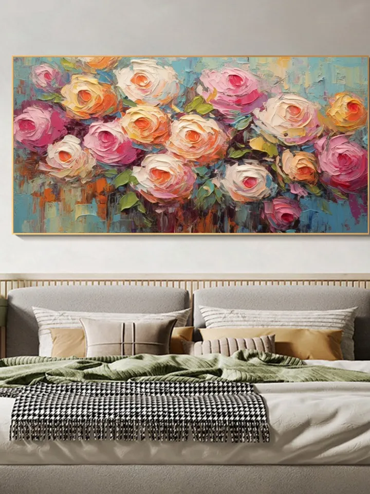 Original Roses Oil Painting On Canvas, Abstract Pink Flowers Painting, Large Wall Art, Home Decor, Custom Painting, Living room Wall Decor