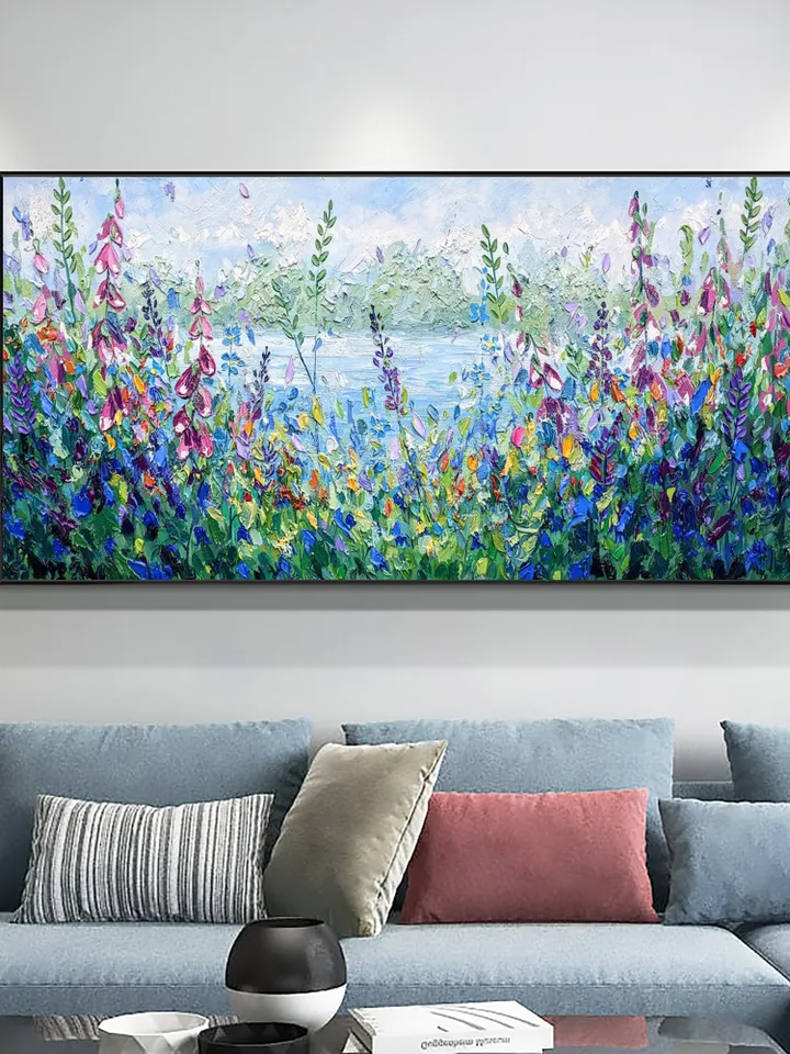 Original Oil Painting On Canvas, Abstract Modern Colorful Flower Painting, Large Wall Art, Boho Wall Décor, Home Decor, Bedroom Wall Decor