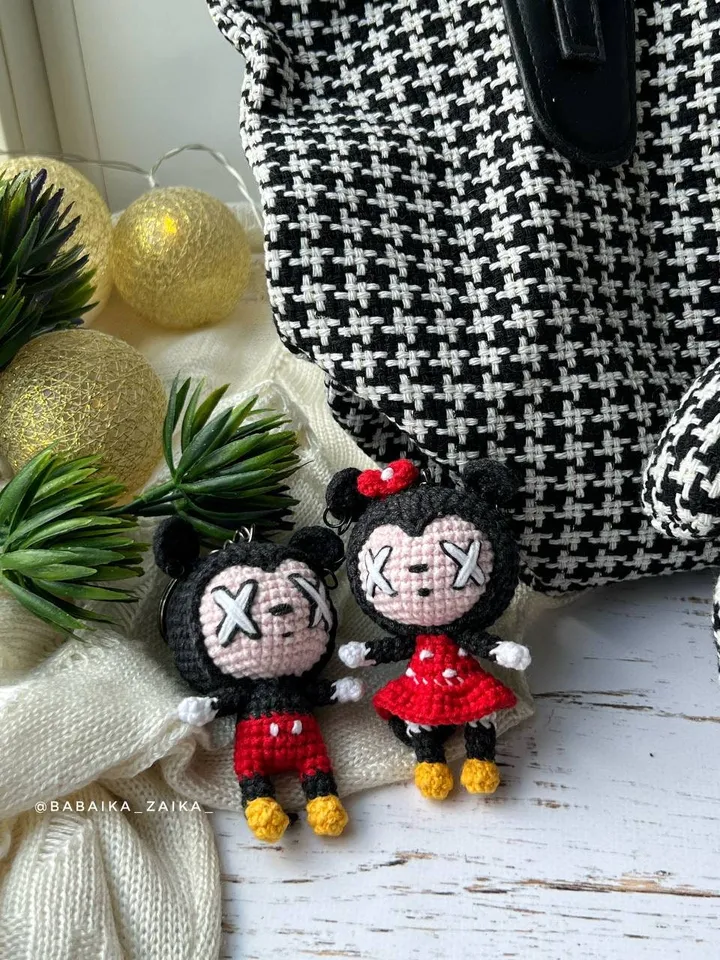 PDF Crochet SET Goth Mickey Mouse & Minnie Mouse Pattern Amigurumi Mickey pattern Crochet Cute Voodoo Amigurumi Mouse doll Keychain pattern