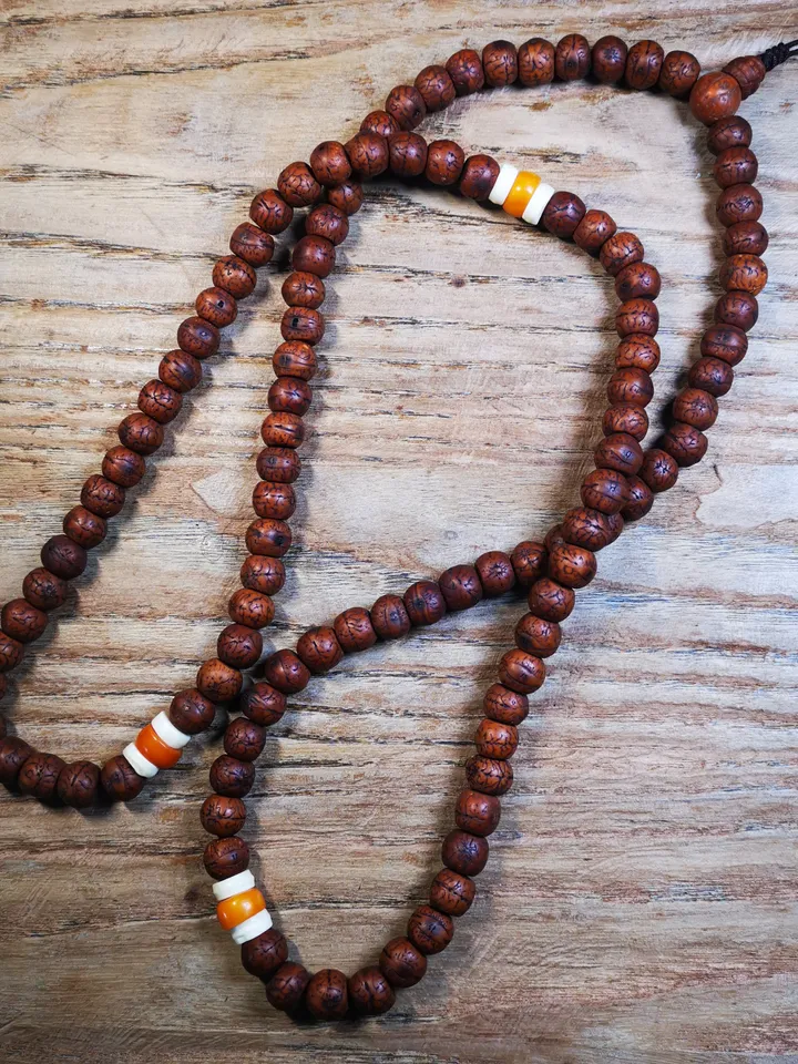 Gandhanra Antique Big Bodhi Beads Mala Necklace,49 inches 108 Prayer Bead for Meditation