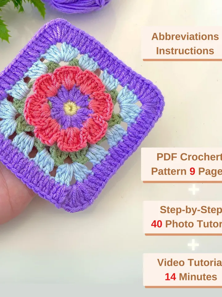 3D Granny Square Crochet Pattern for Baby Blanket & Pillow | Easy Crochet Square DIY Pattern for Beginners