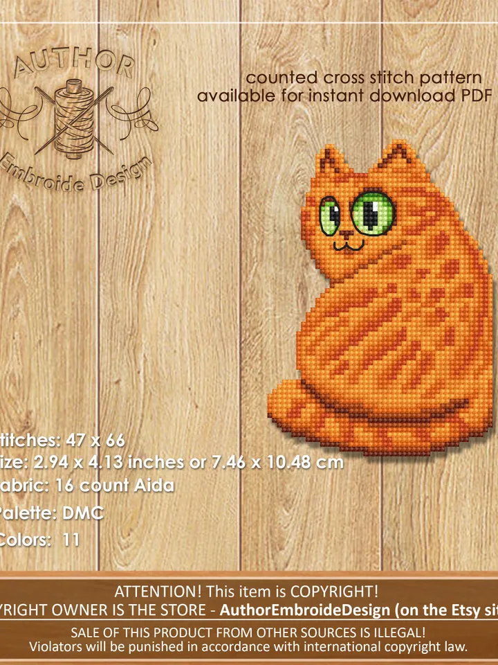 Orange cat Corner bookmark cross stitch pattern download PDF Cat cross stitch chart, Cat bookmark digital pattern PDF, Cat lover gift #B259