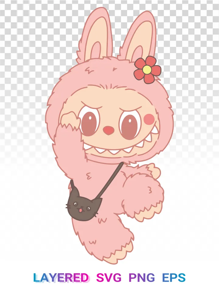 Spring 🌸 Labubu PNG, Pink Flower Layered SVG, Cat Purse Labubu Cricut