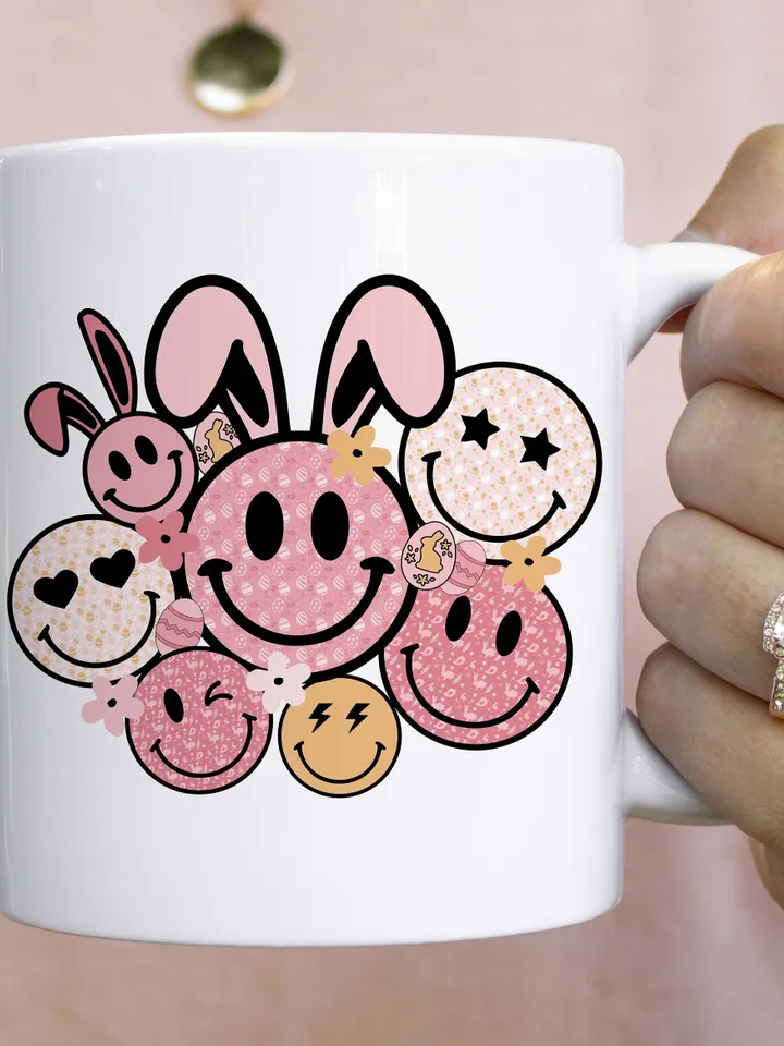 Soft Pink Easter png, Easter bunny smiley face png, Easter sublimation design, groovy easter png, bunny peeps png, easter spring bunny
