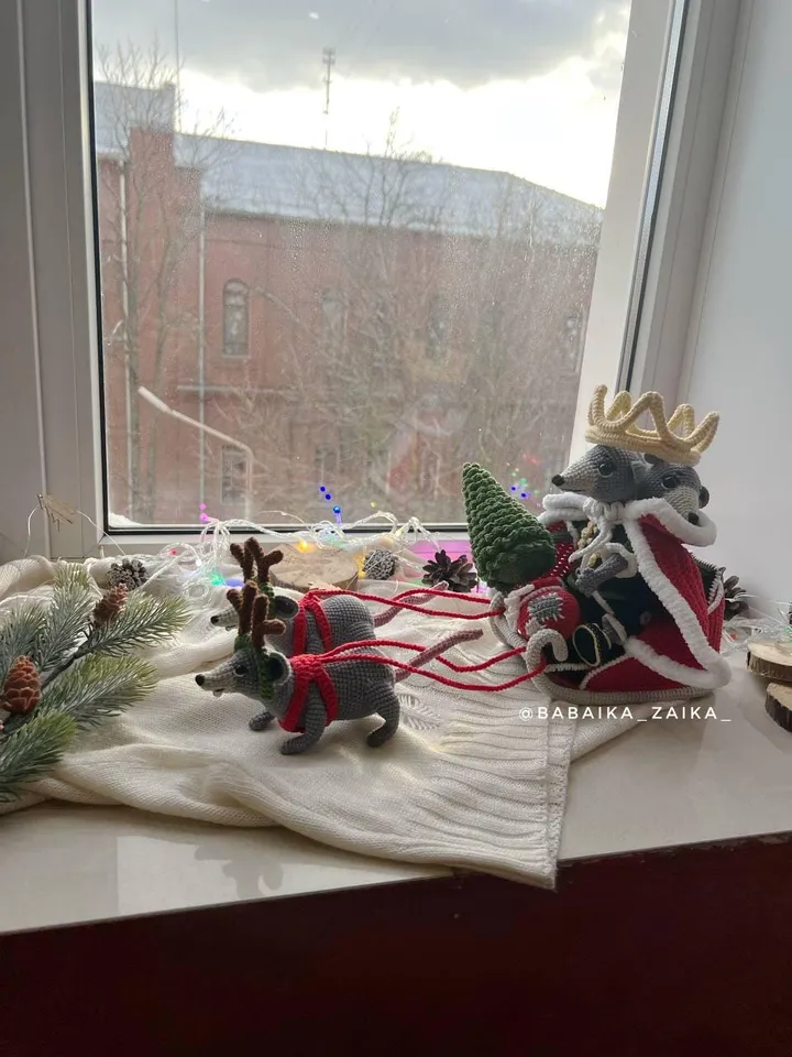 PDF SET Crochet Pattern Mouse King and Christmas Sleigh, Amigurumi Mouse, Christmas ornaments, Christmas Decor, Amigurumi Christmas