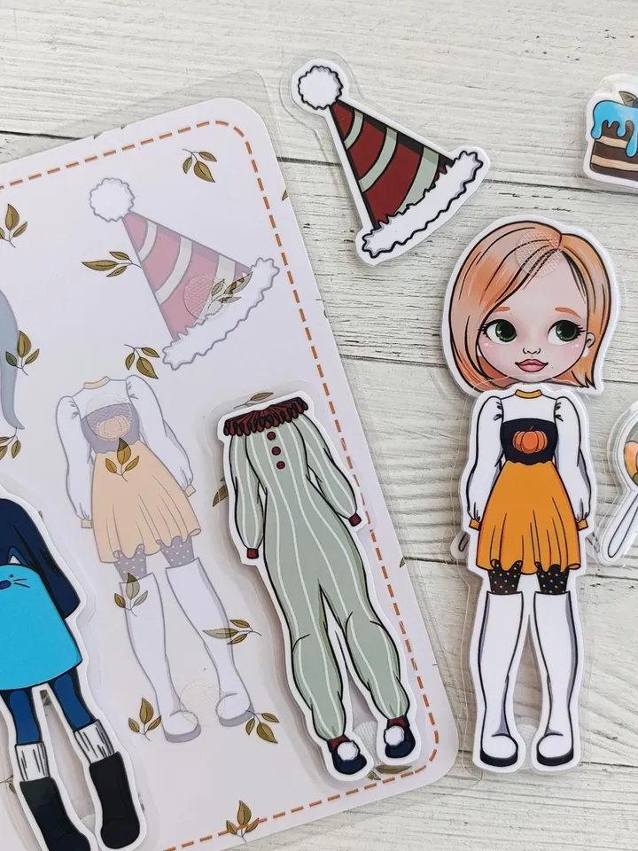 Printable paper doll  with a set clothes, Halloween printable doll house, Blythe paper doll dress up, Busy book printable crafts kids