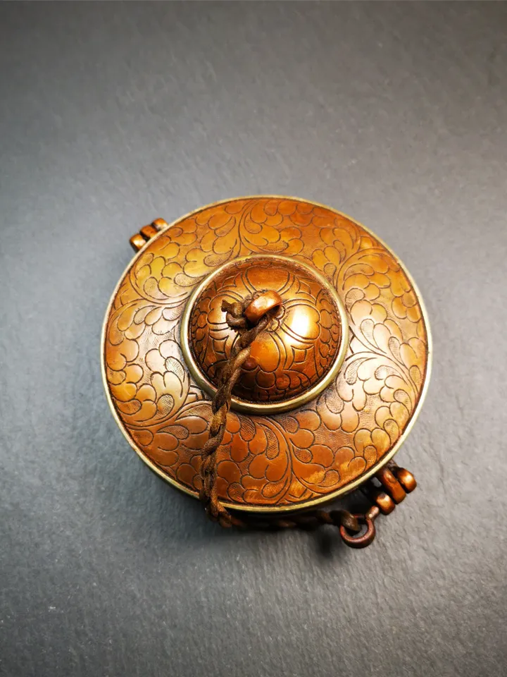 Gandhanra 8.5cm/10.5cm Copper Case,Mandala Pattern, fit for Tibetan Cymbals, Tingsha Bell,Handmade in Nepal