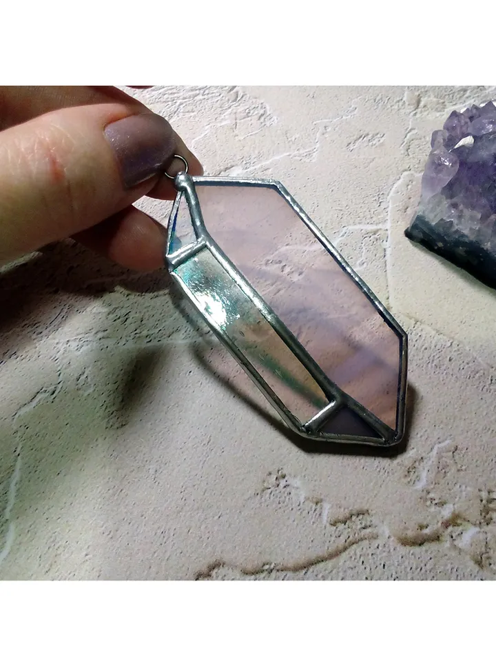 Glass crystal, semi precious stone imitation, simple stained glass, iridescent stained glass, Minimalist necklace