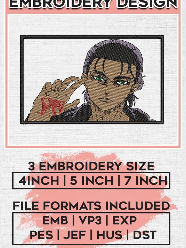 Eren Shingeki Embroidery Files / Attack On Titan Embroidery Designs / Manga Digital Download EMB_ANIME_52