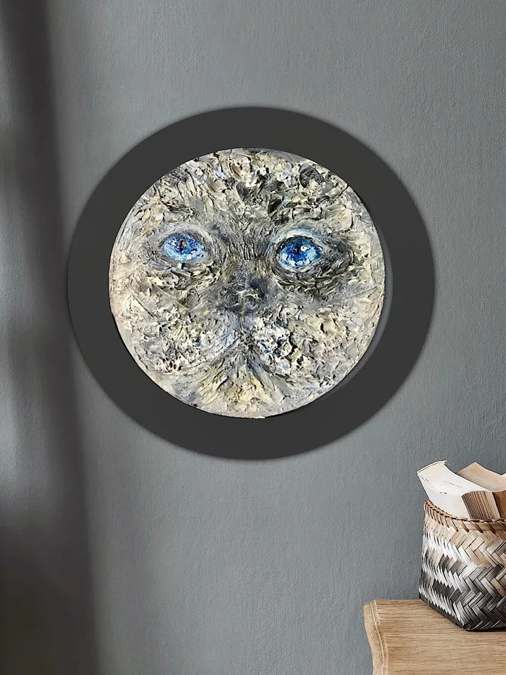 Himalayan blue eyed cat original oil painting on round canvas,impasto textured artwork,kids room decoration cat lovers gifts,