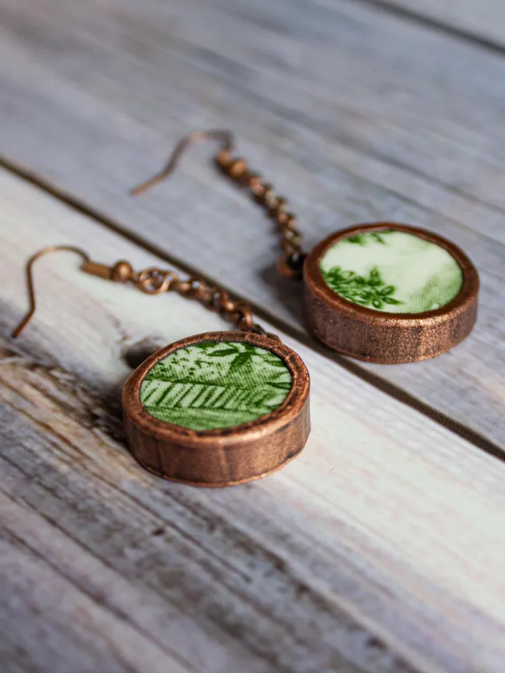 Unique handmade porcelain earrings in a copper frame made using the electroforming process