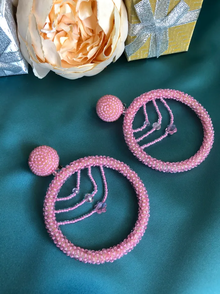 Hoop Beaded Swarovski Crystal clip-on Earrings