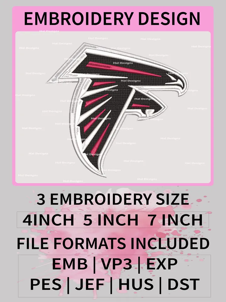 Atlanta Falcons Embroidery Files, NFL Logo Embroidery Designs, NFL Falcons, NFL Machine Embroidery Designs